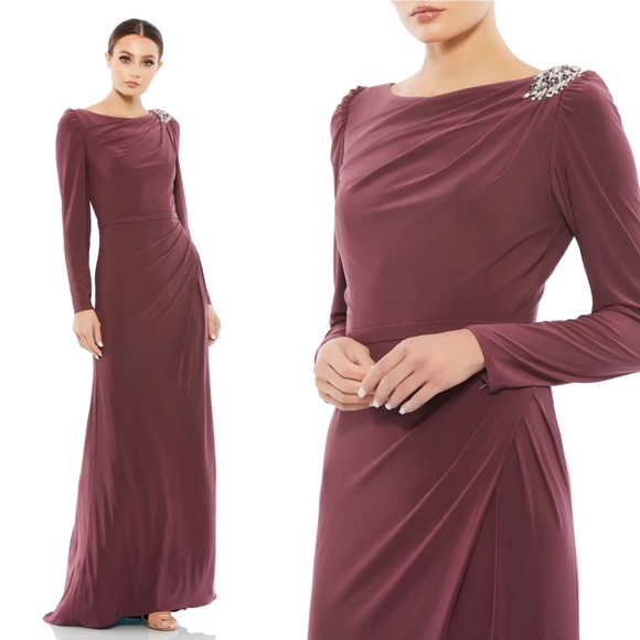 IEENA Mac Duggal Mauve Jersey Gown dress Embellished size 16 - Picture 6 of 9